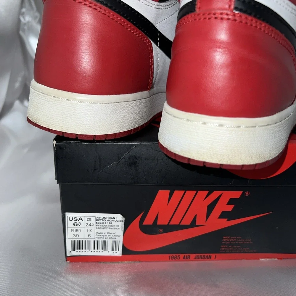 Jordan 1 Retro High OG BG Size 6.5 White/Black-Varsity Red 575441-125 | Preloved